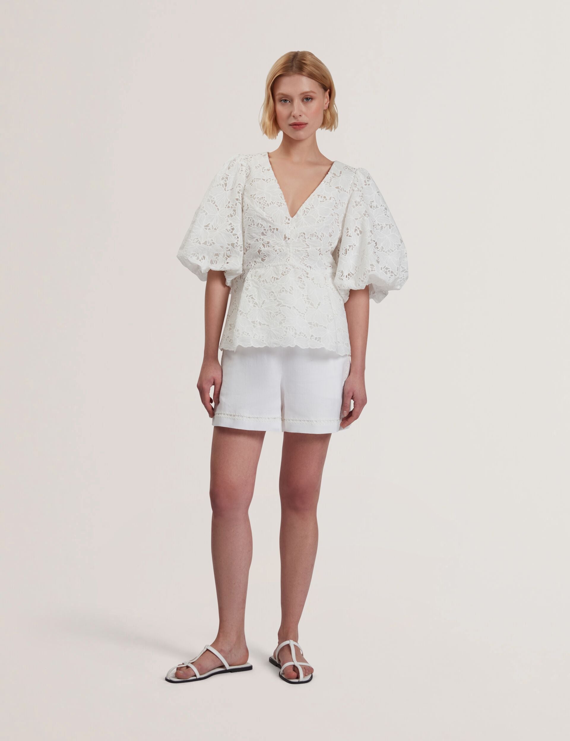 Ted Baker ELLARI - Lace Puff Sleeve V-Neck Peplum Top