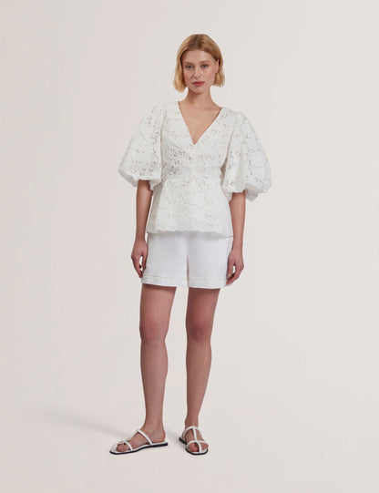 Ted Baker ELLARI - Lace Puff Sleeve V-Neck Peplum Top