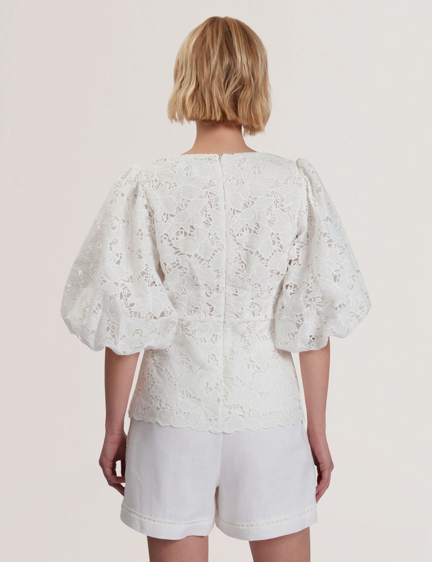 Ted Baker ELLARI - Lace Puff Sleeve V-Neck Peplum Top