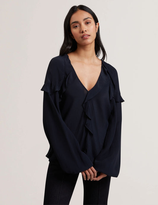 Ted Baker KAYFA - Waterfall Ruffle Trim Long Sleeve Blouse