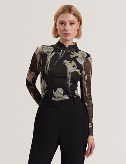 Ted Baker FIAAHH - Floral Print High Neck Sheer Mesh Top