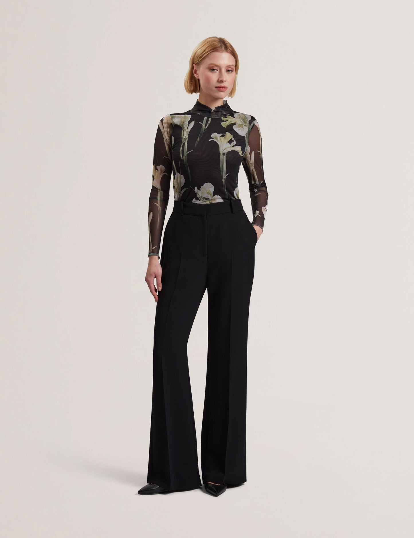 Ted Baker FIAAHH - Floral Print High Neck Sheer Mesh Top