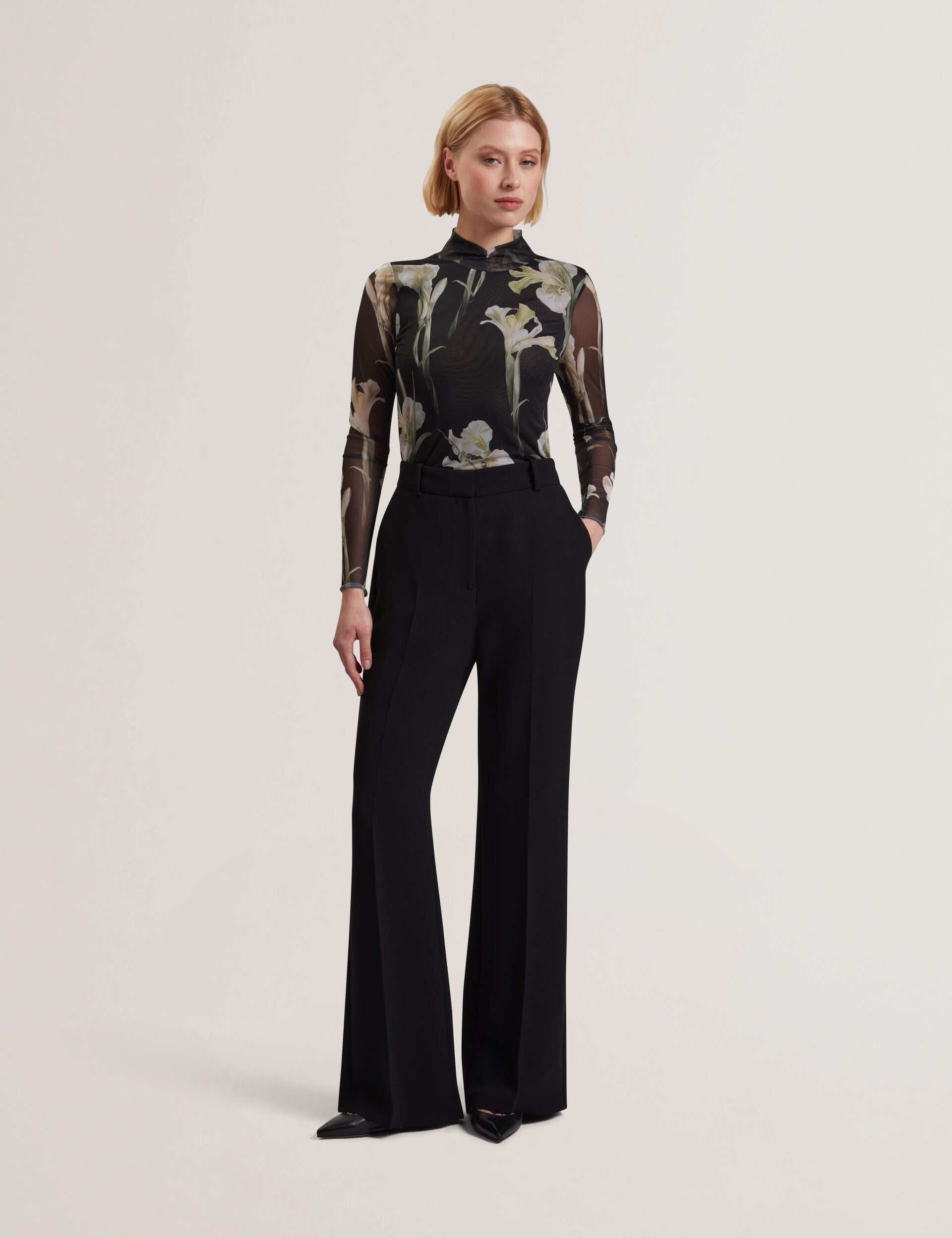 Ted Baker FIAAHH - Floral Print High Neck Sheer Mesh Top