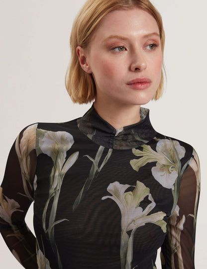 Ted Baker FIAAHH - Floral Print High Neck Sheer Mesh Top