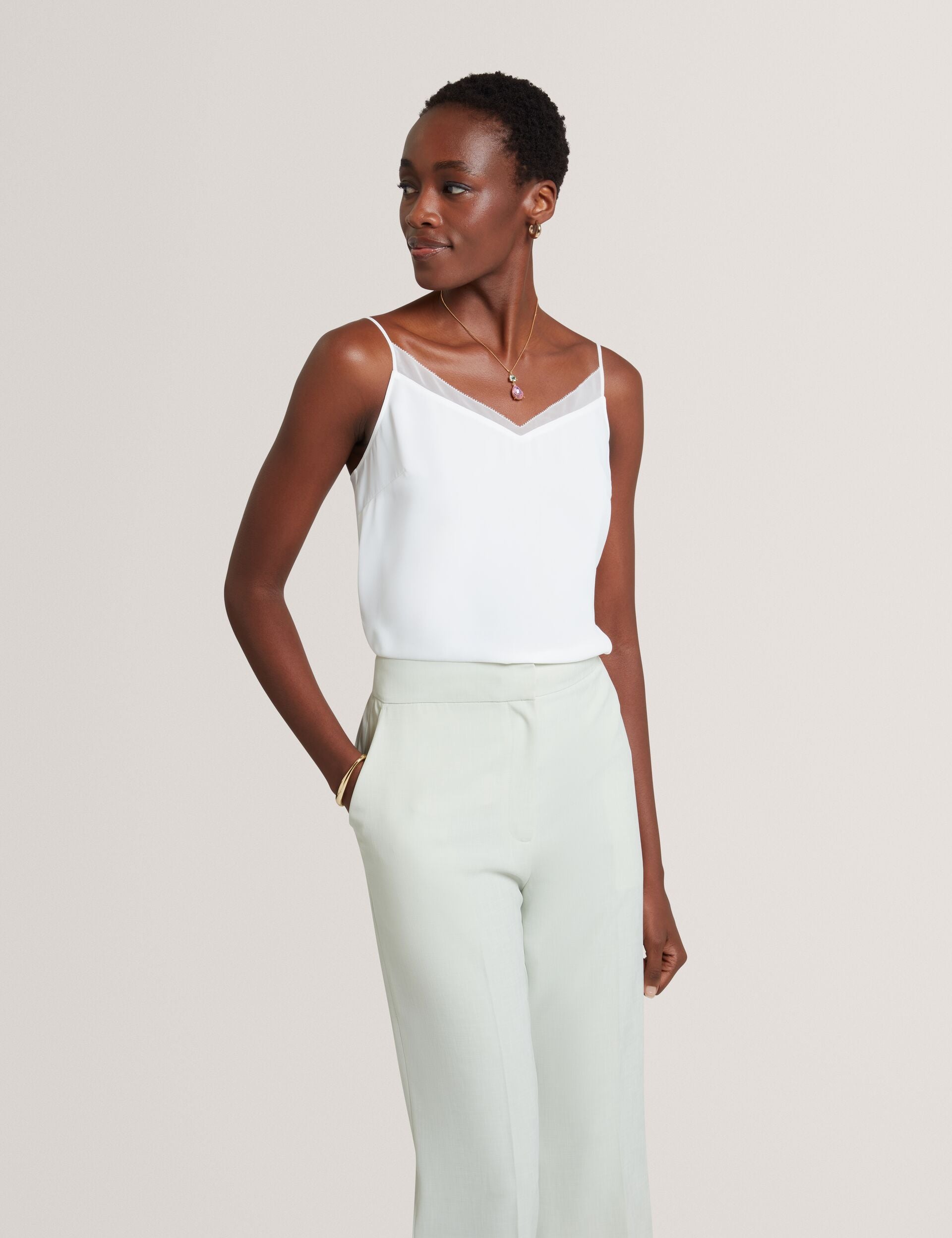Ted Baker LULEA Chiffon Detail V-Neck Strappy Cami Top in Ivory