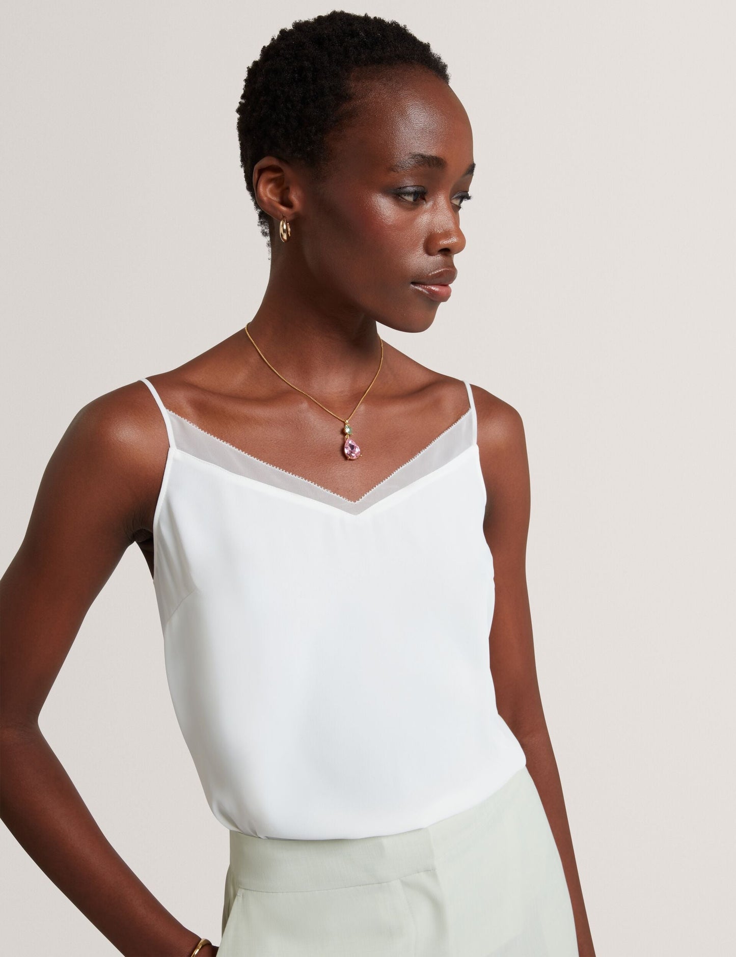 Ted Baker LULEA Chiffon Detail V-Neck Strappy Cami Top in Ivory