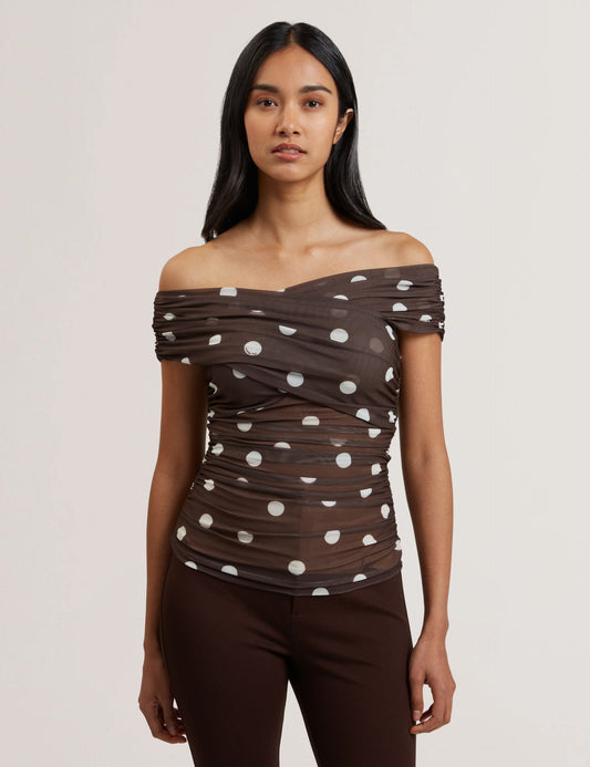 Ted Baker ZAAMO - Off-the-Shoulder Polka Dot Mesh Top