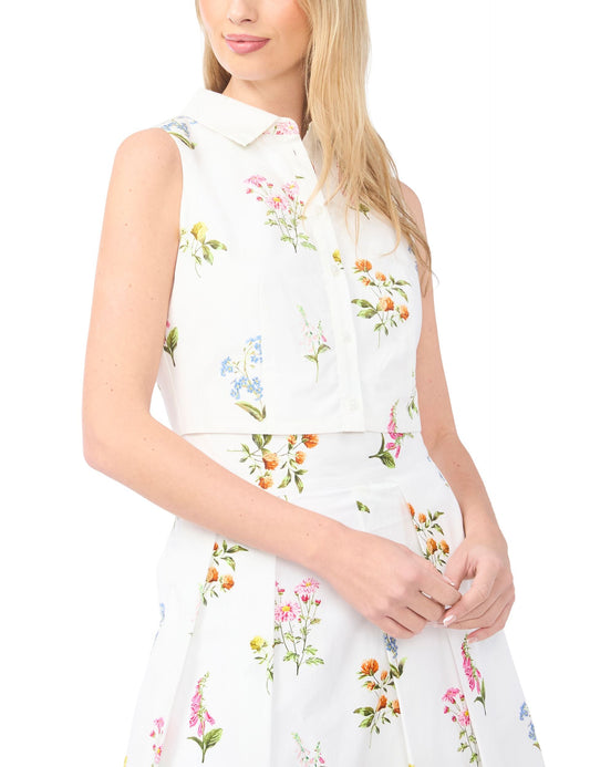Ted Baker YORK Cotton Floral Sleeveless Cropped Shirt