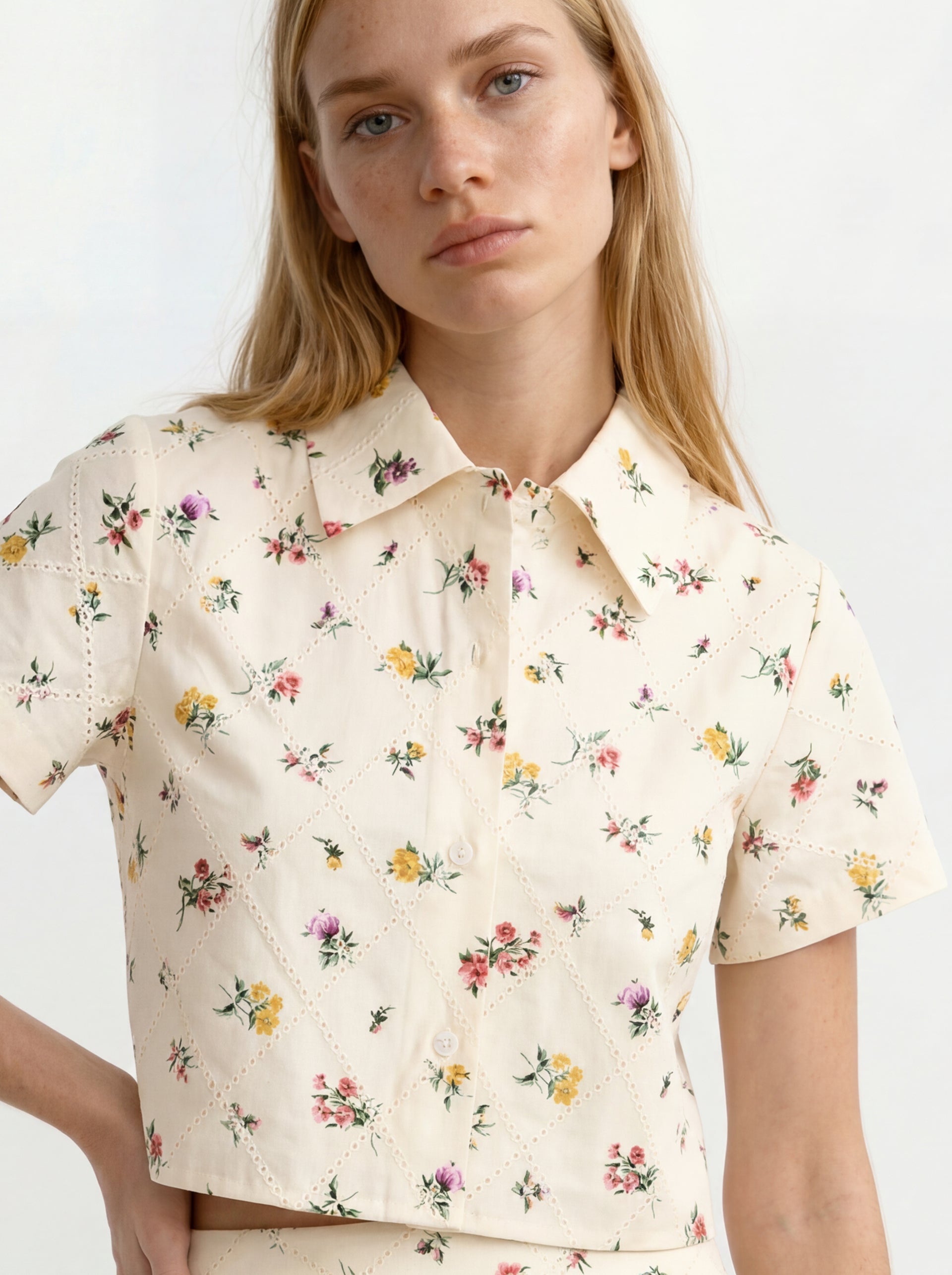 Ted Baker LIZ Wildflower Embroidered Cropped Shirt