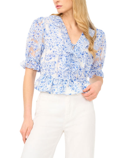 Ted Baker CLARISE Floral Ruffled V-Neck Cropped Blouse