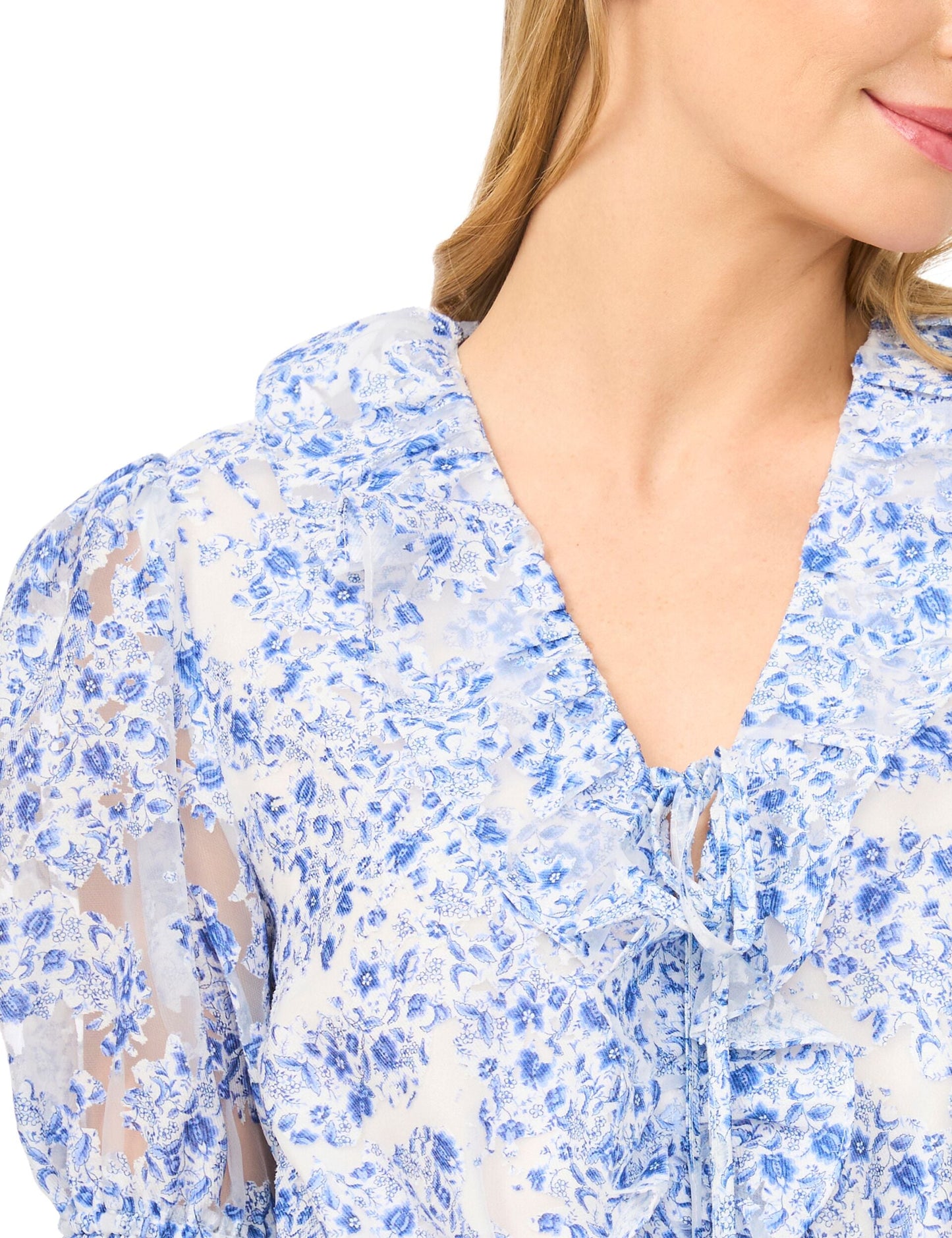 Ted Baker CLARISE Floral Ruffled V-Neck Cropped Blouse