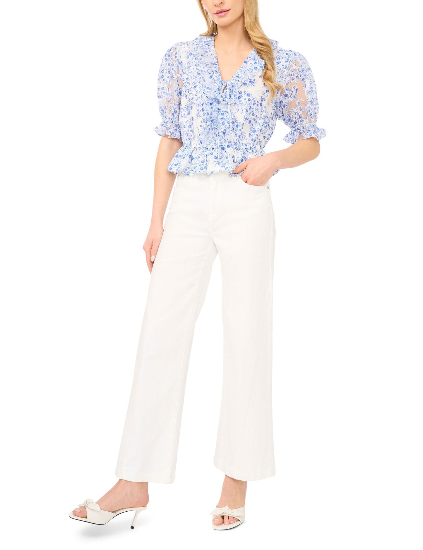 Ted Baker CLARISE Floral Ruffled V-Neck Cropped Blouse