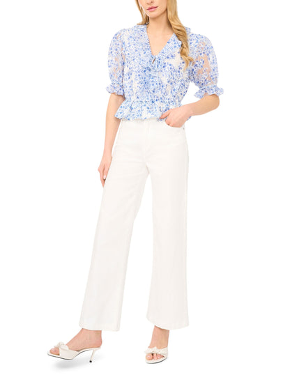 Ted Baker CLARISE Floral Ruffled V-Neck Cropped Blouse