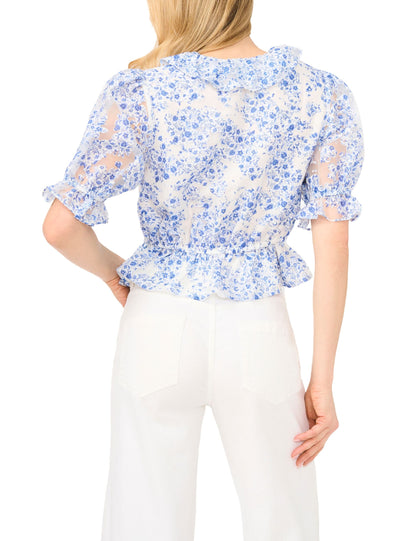 Ted Baker CLARISE Floral Ruffled V-Neck Cropped Blouse