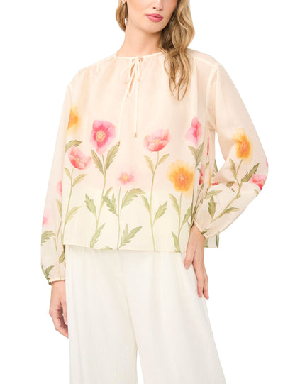 Ted Baker ROCHELLE Floral Print Tie Neck Relaxed Blouse