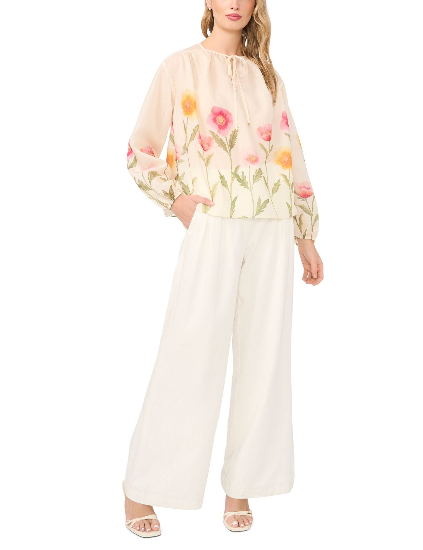 Ted Baker ROCHELLE Floral Print Tie Neck Relaxed Blouse