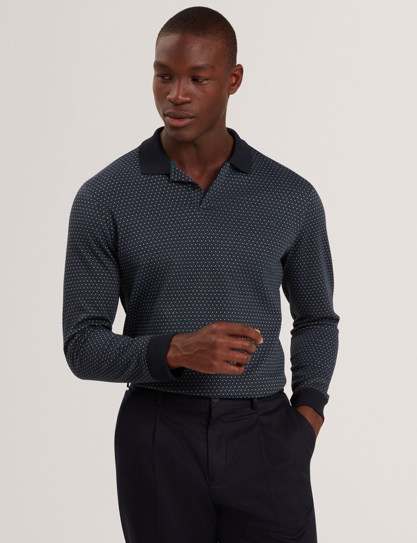 Ted Baker DURAND Micro Geo Jacquard Long Sleeve Polo