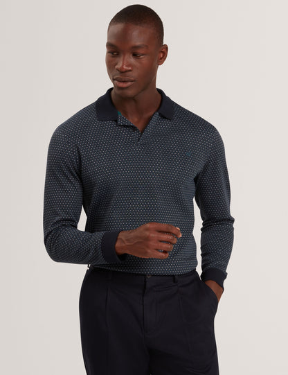 Ted Baker DURAND Micro Geo Jacquard Long Sleeve Polo
