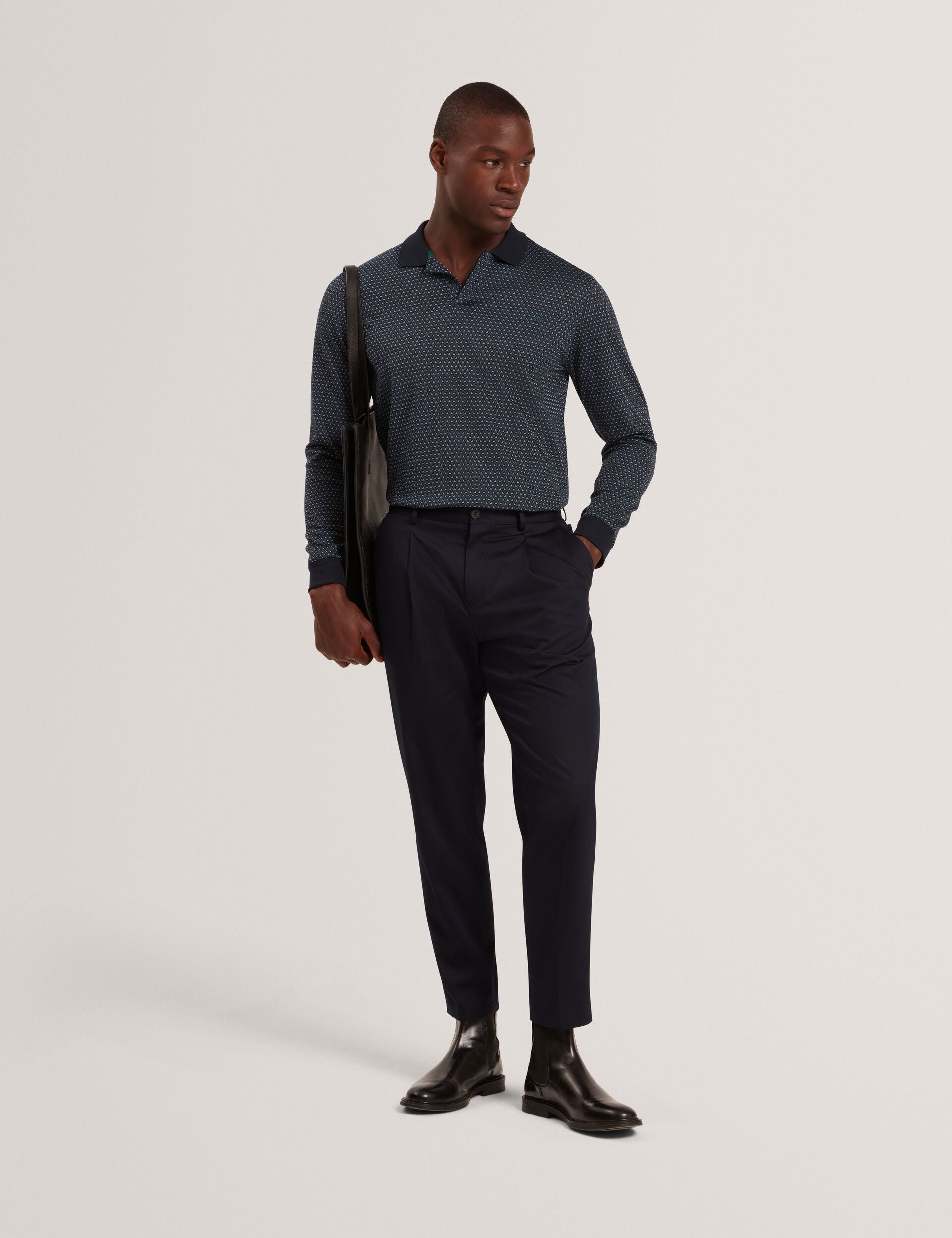 Ted Baker DURAND Micro Geo Jacquard Long Sleeve Polo
