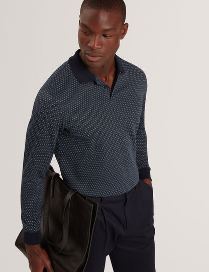 Ted Baker DURAND Micro Geo Jacquard Long Sleeve Polo