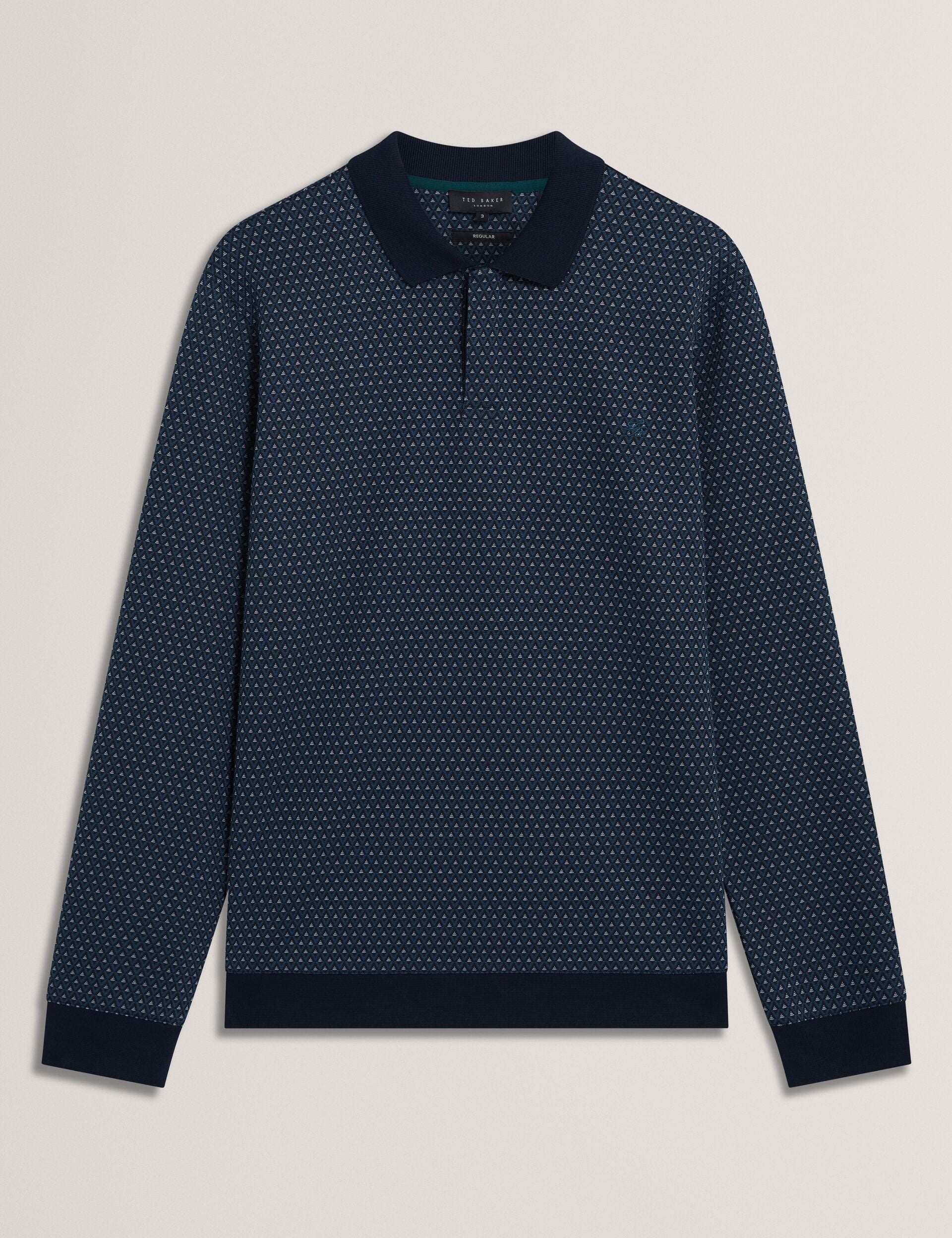 Ted Baker DURAND Micro Geo Jacquard Long Sleeve Polo