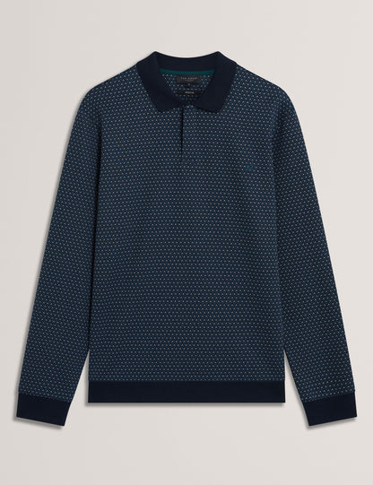Ted Baker DURAND Micro Geo Jacquard Long Sleeve Polo