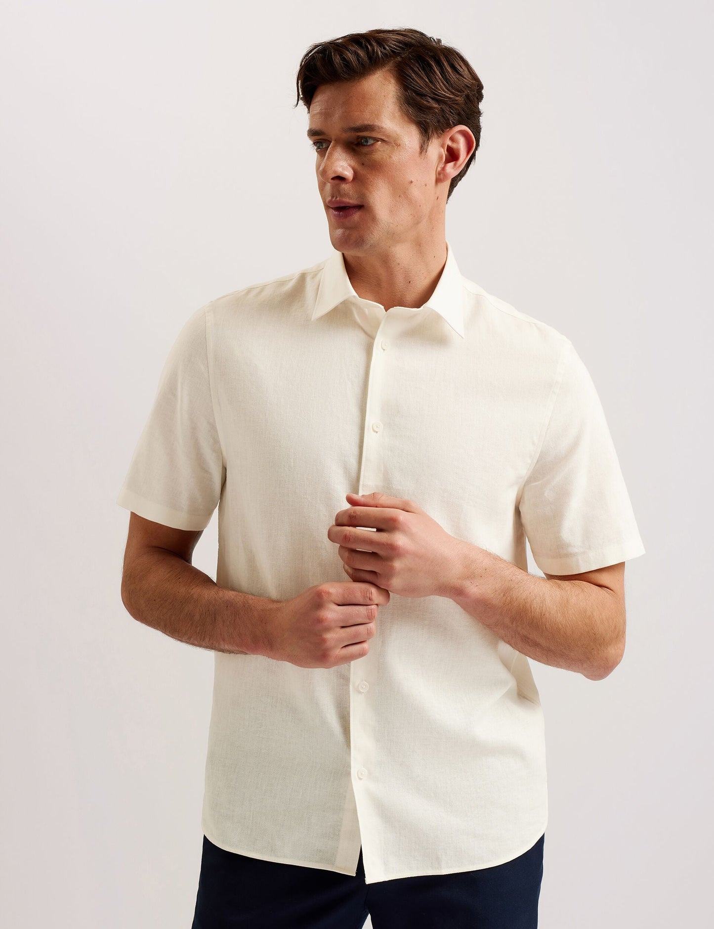 Ted Baker NAIRES Linen Blend Slim Short Sleeve Shirt