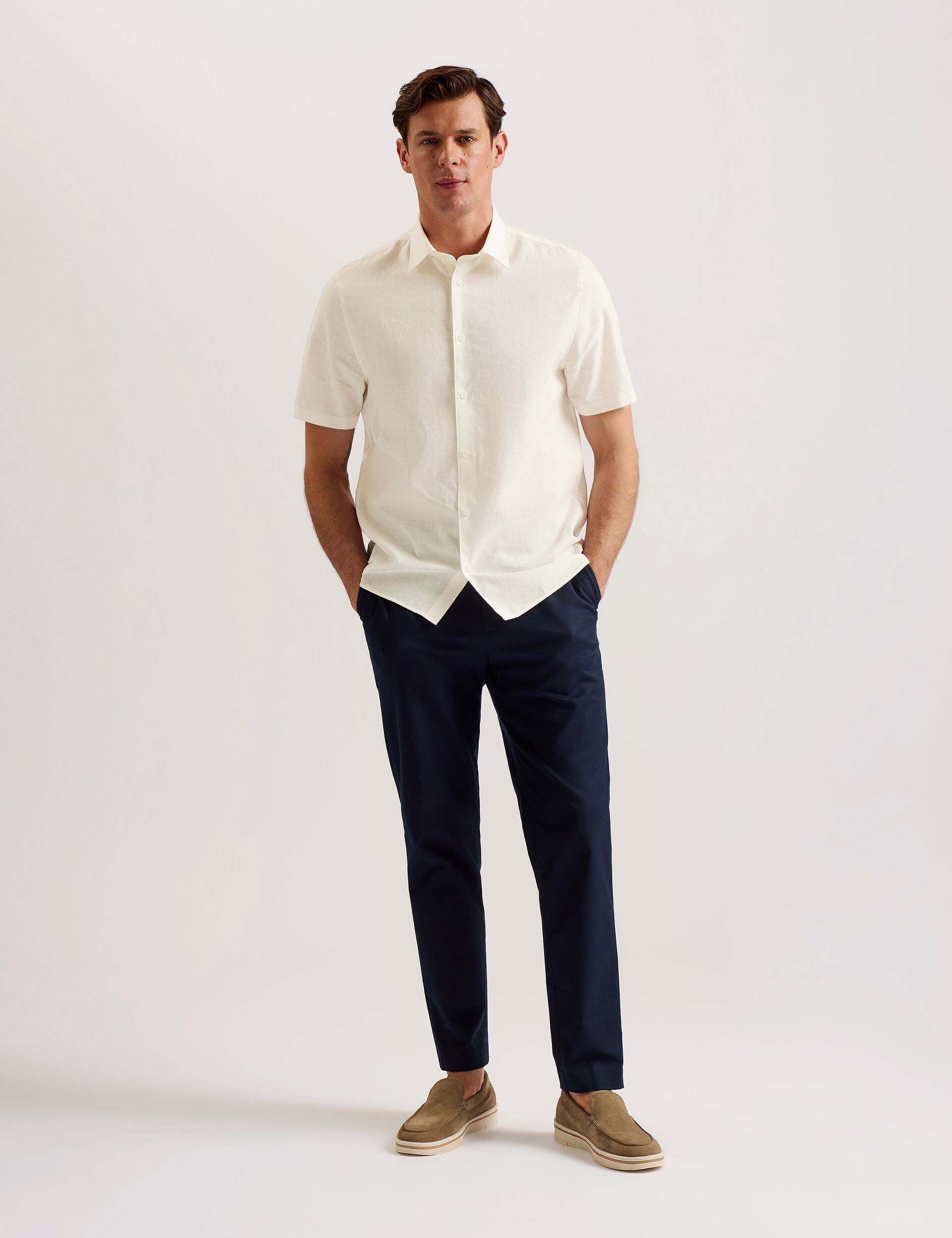 Ted Baker NAIRES Linen Blend Slim Short Sleeve Shirt