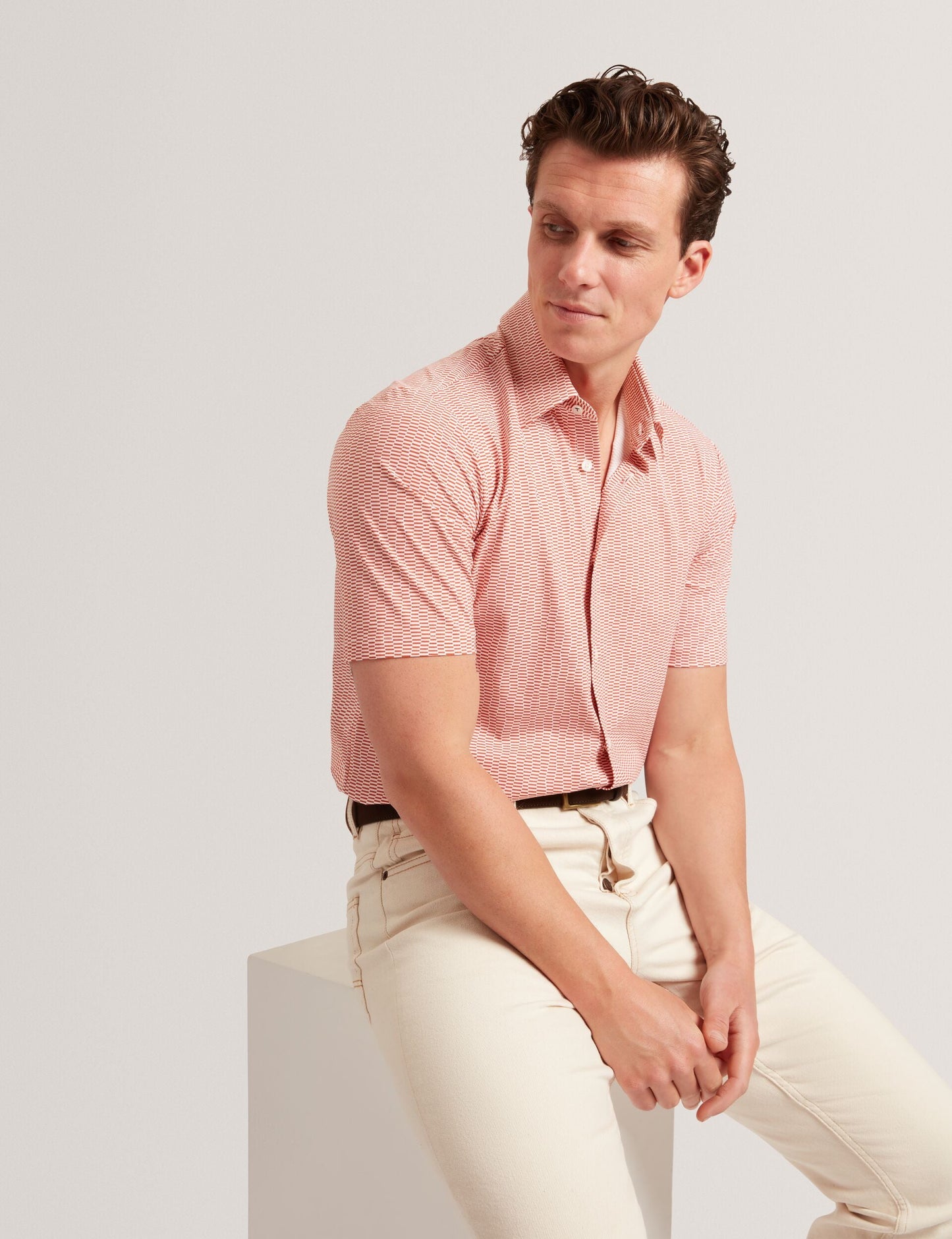 Ted Baker Orange Wavey Geo Print Short Sleeve Shirt | WAVEYS | Ted Baker