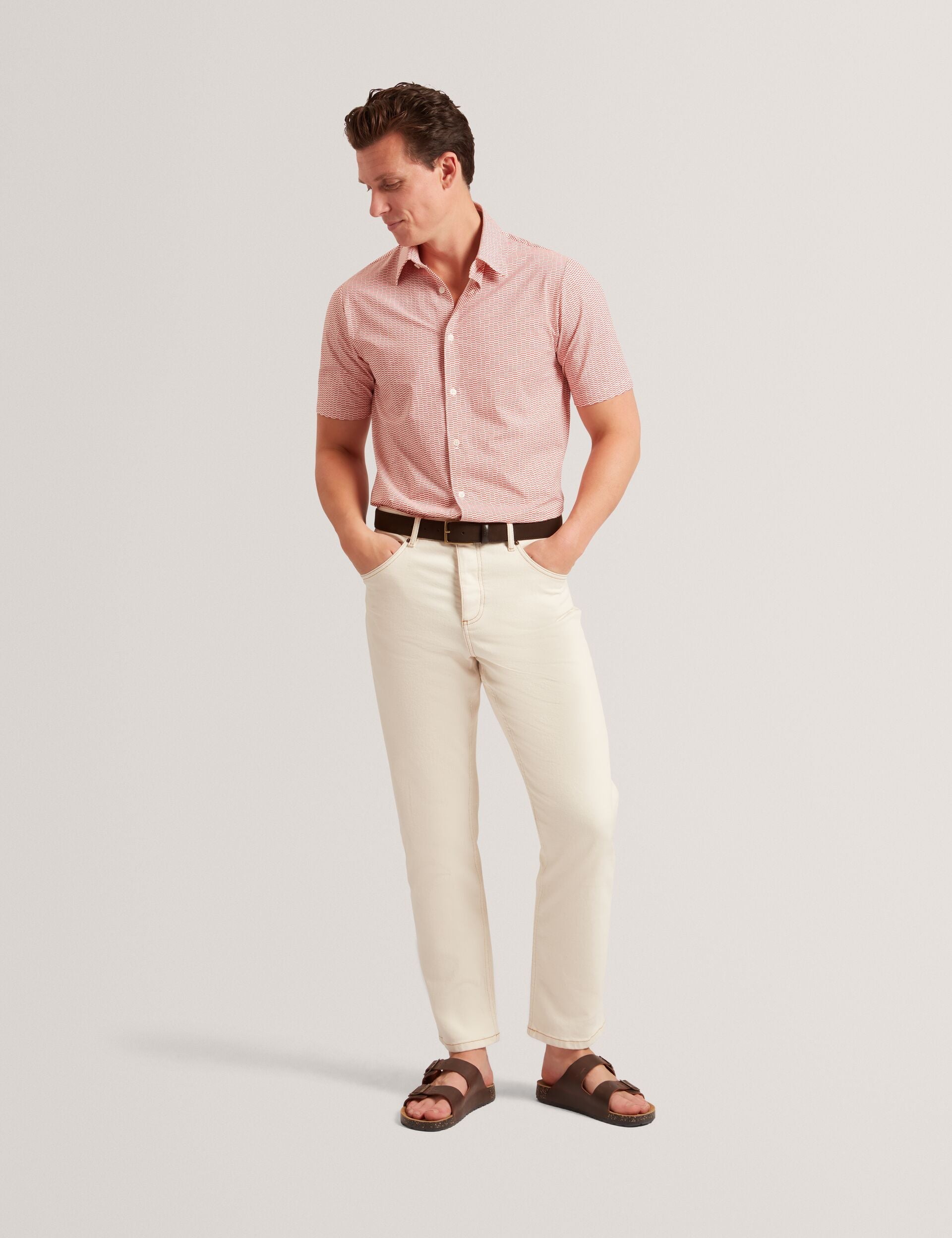 Ted Baker Orange Wavey Geo Print Short Sleeve Shirt | WAVEYS | Ted Baker