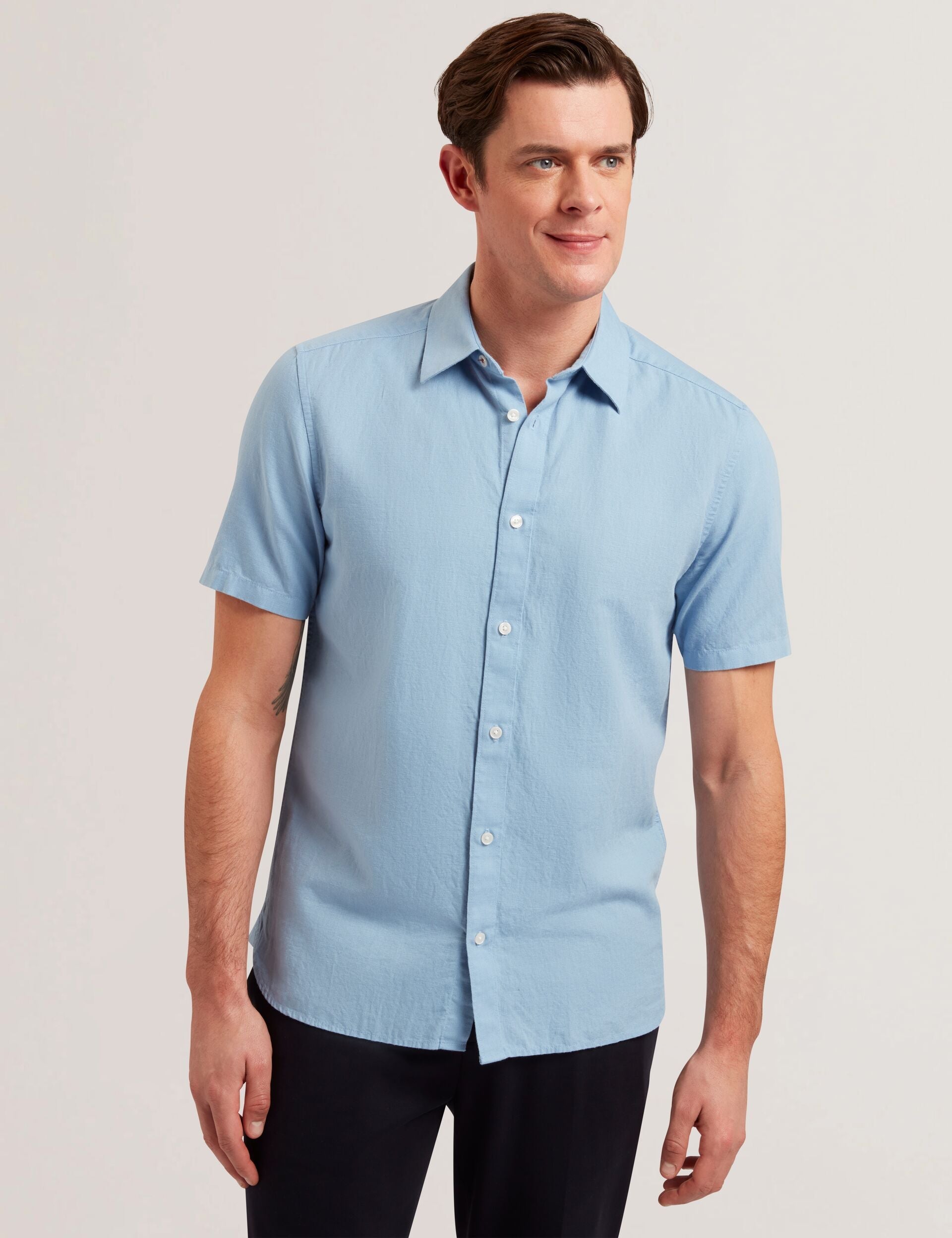 Ted Baker ZEFRE - Blue Short Sleeve Linen Woven Shirt