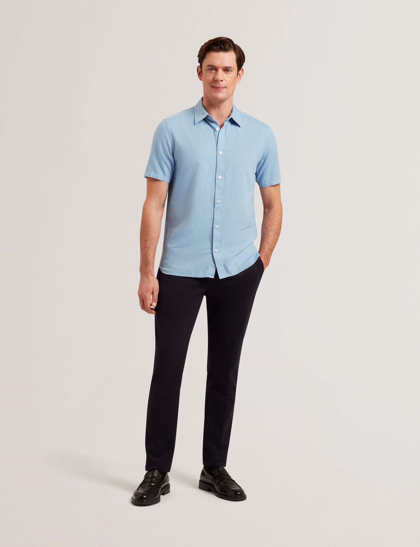 Ted Baker ZEFRE - Blue Short Sleeve Linen Woven Shirt
