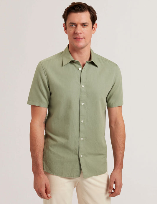 Ted Baker ZEFRE - Green Short Sleeve Linen Woven Shirt