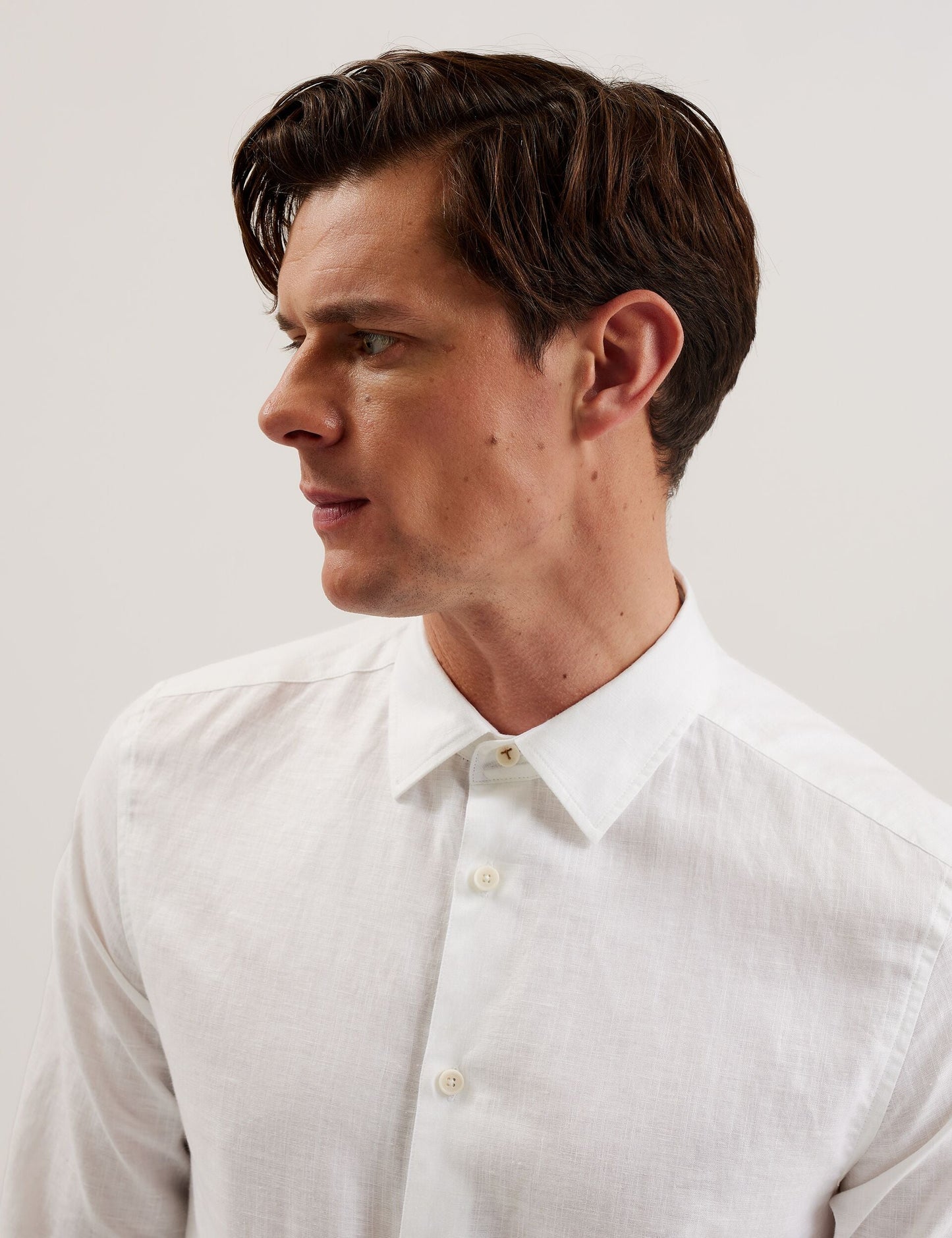 Ted Baker ROMEOS - White Regular Fit Cotton Linen Long Sleeve Shirt