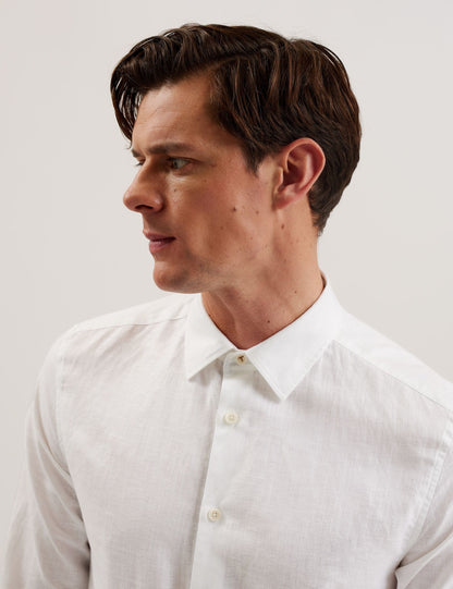 Ted Baker ROMEOS - White Regular Fit Cotton Linen Long Sleeve Shirt