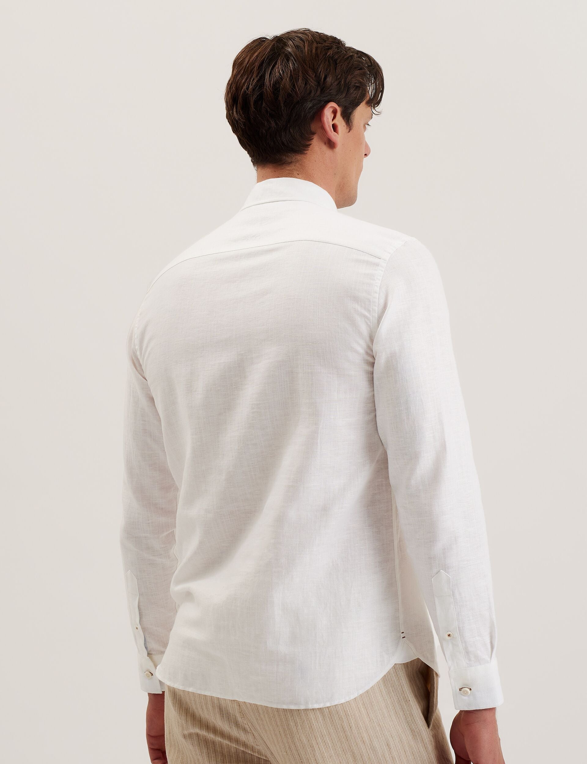 Ted Baker ROMEOS - White Regular Fit Cotton Linen Long Sleeve Shirt