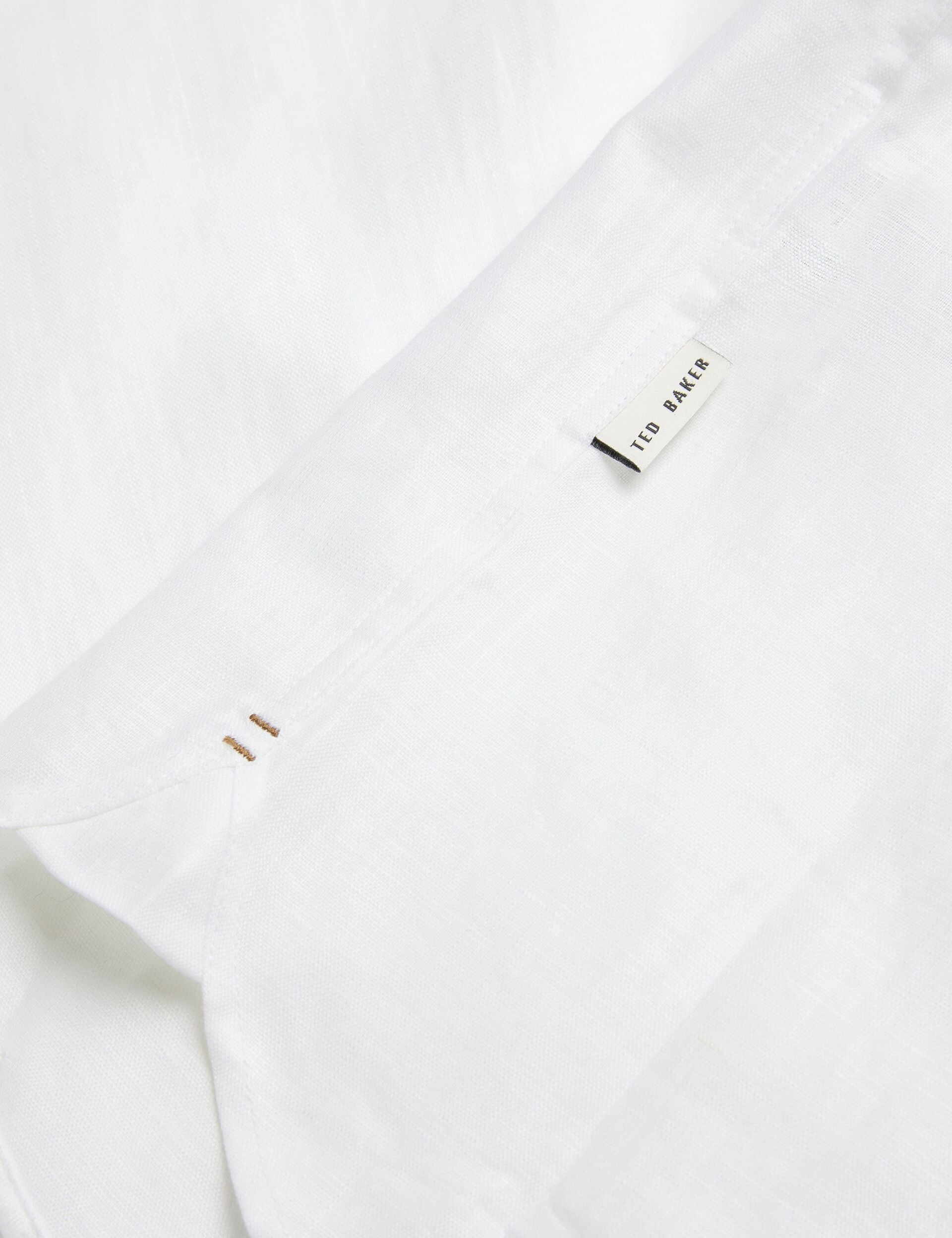 Ted Baker ROMEOS - White Regular Fit Cotton Linen Long Sleeve Shirt