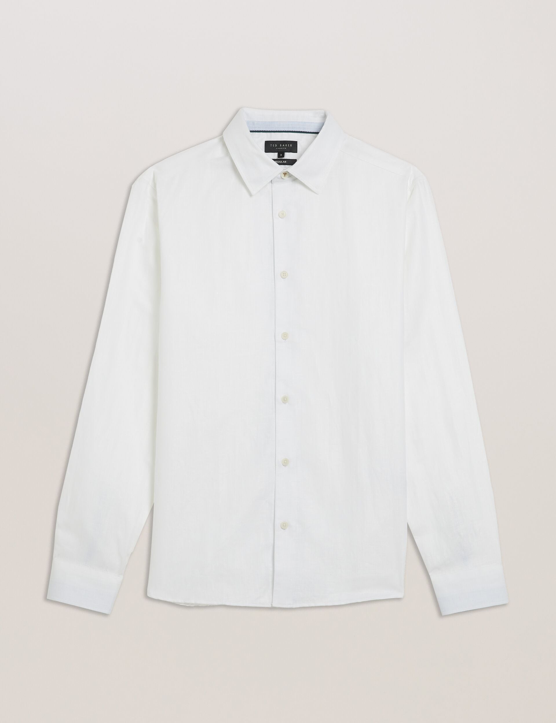 Ted Baker ROMEOS - White Regular Fit Cotton Linen Long Sleeve Shirt
