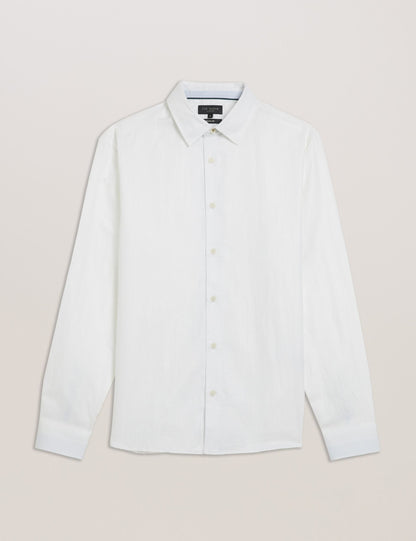 Ted Baker ROMEOS - White Regular Fit Cotton Linen Long Sleeve Shirt