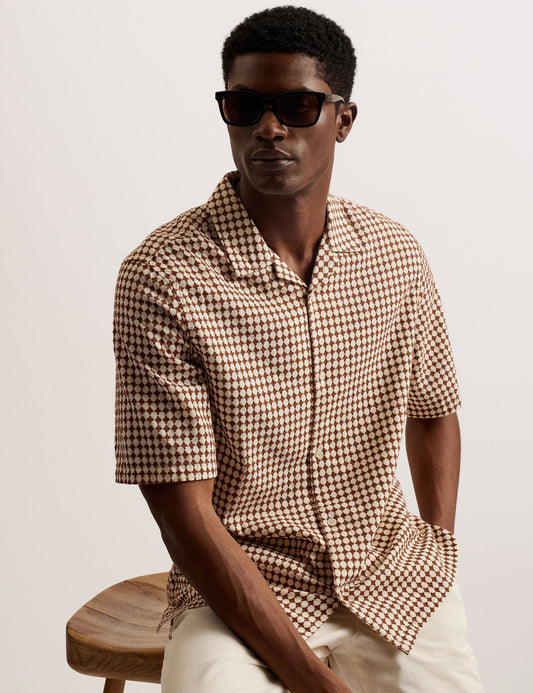 Ted Baker OISE - Textured Grid Cotton Short Sleeve Shirt