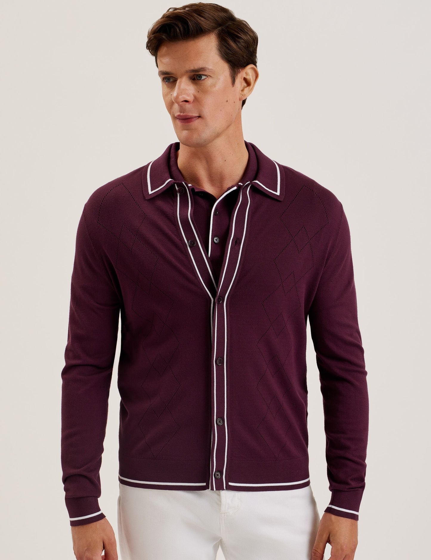 Ted Baker ELMDON - Pointelle Diamond Knitted Long Sleeve Shirt