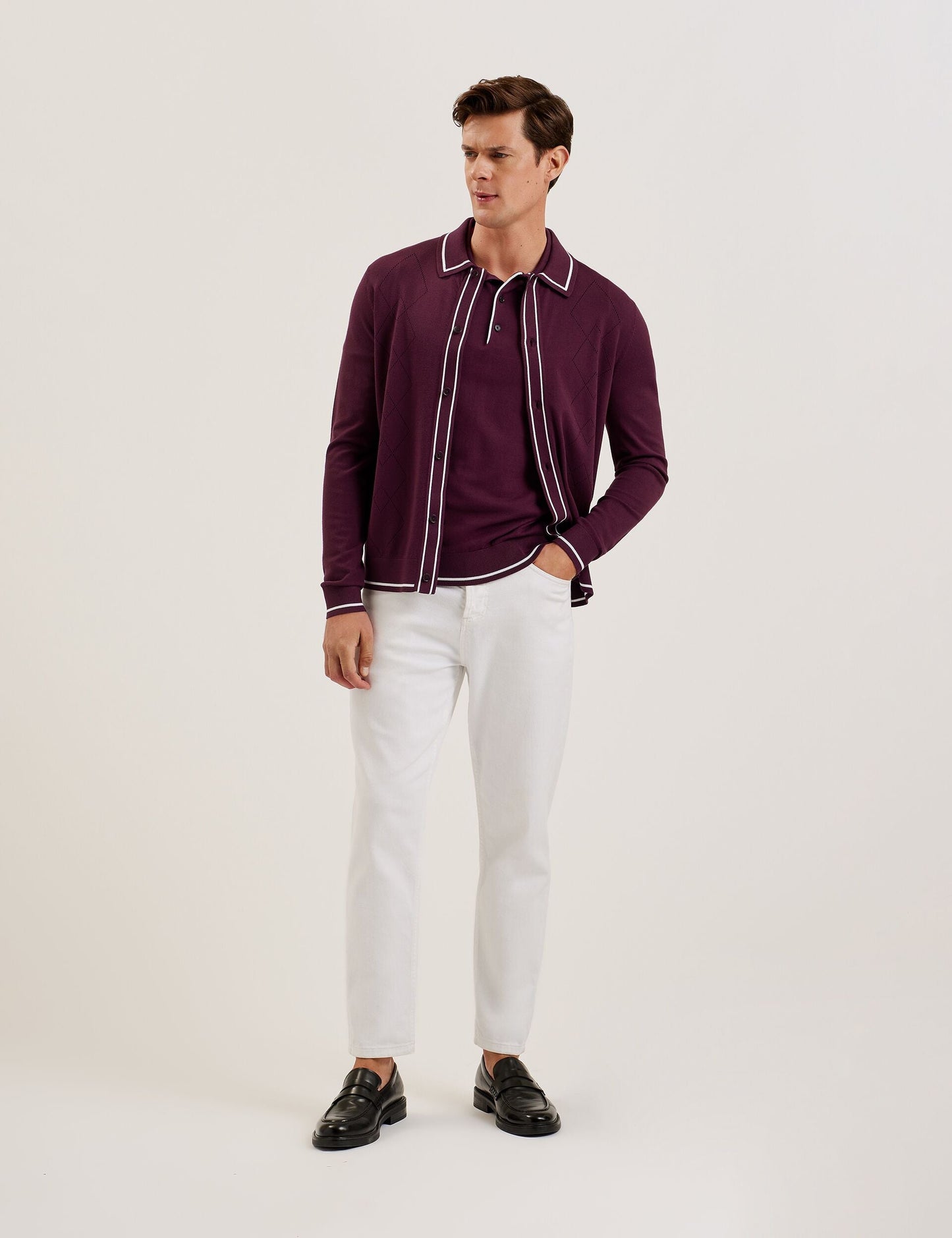 Ted Baker ELMDON - Pointelle Diamond Knitted Long Sleeve Shirt