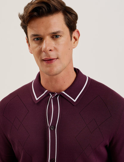 Ted Baker ELMDON - Pointelle Diamond Knitted Long Sleeve Shirt