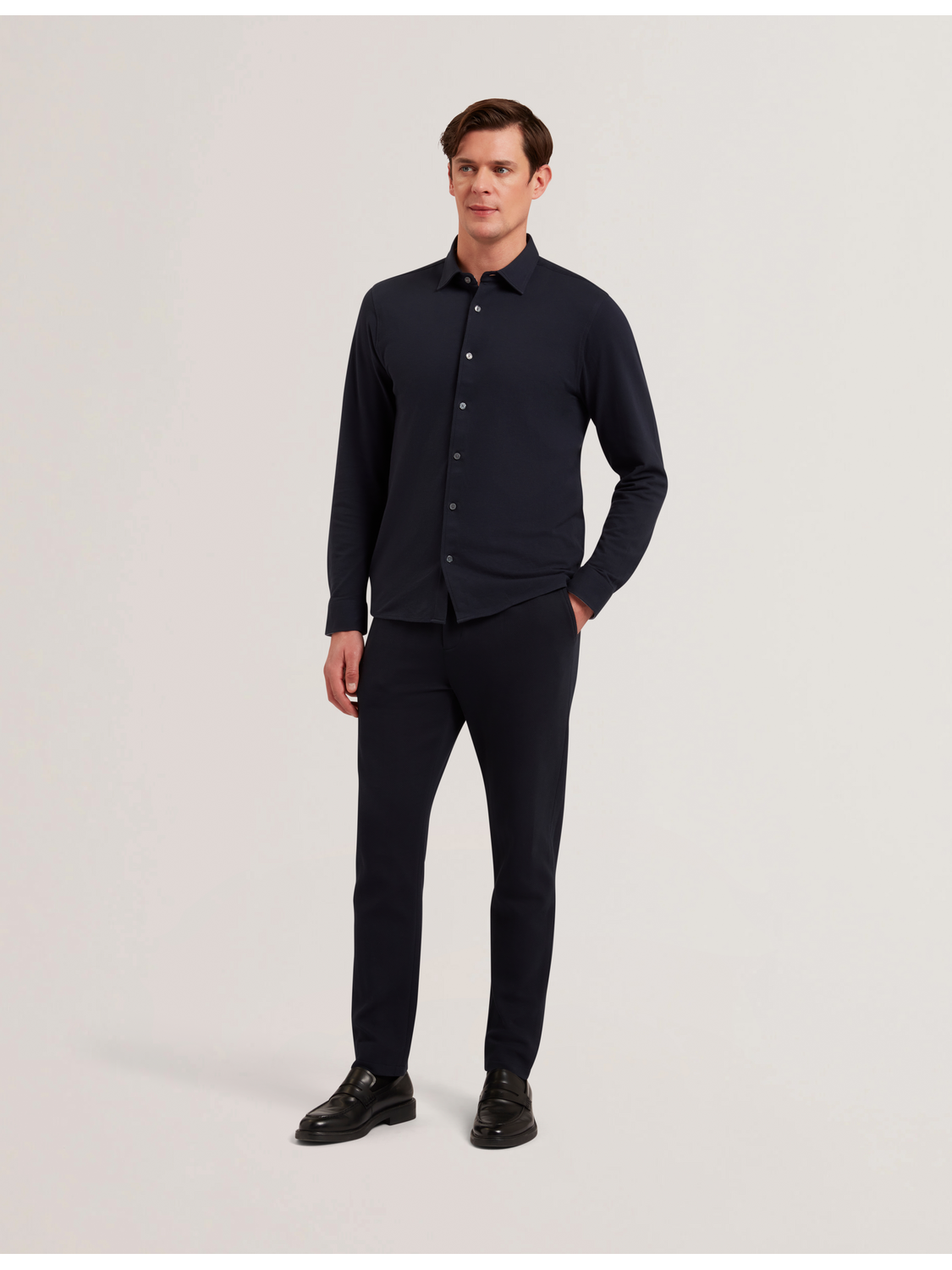 Ted Baker LUCKEY - Long Sleeve Pique Cotton Jersey Shirt