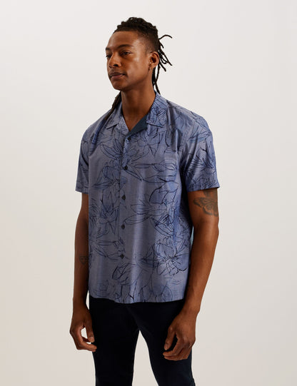 Ted Baker TERRONI - Short Sleeve Floral Chambray Cotton Shirt