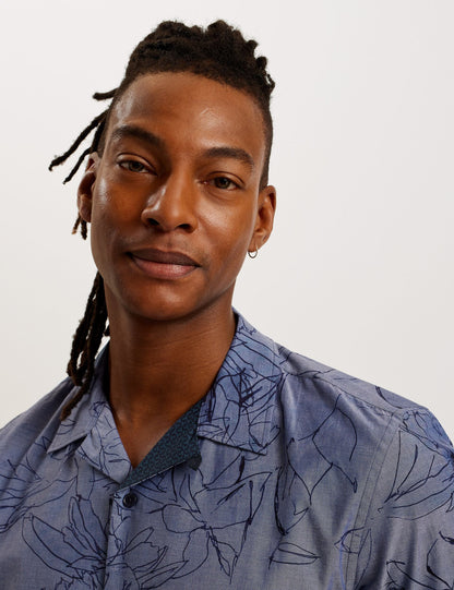 Ted Baker TERRONI - Short Sleeve Floral Chambray Cotton Shirt