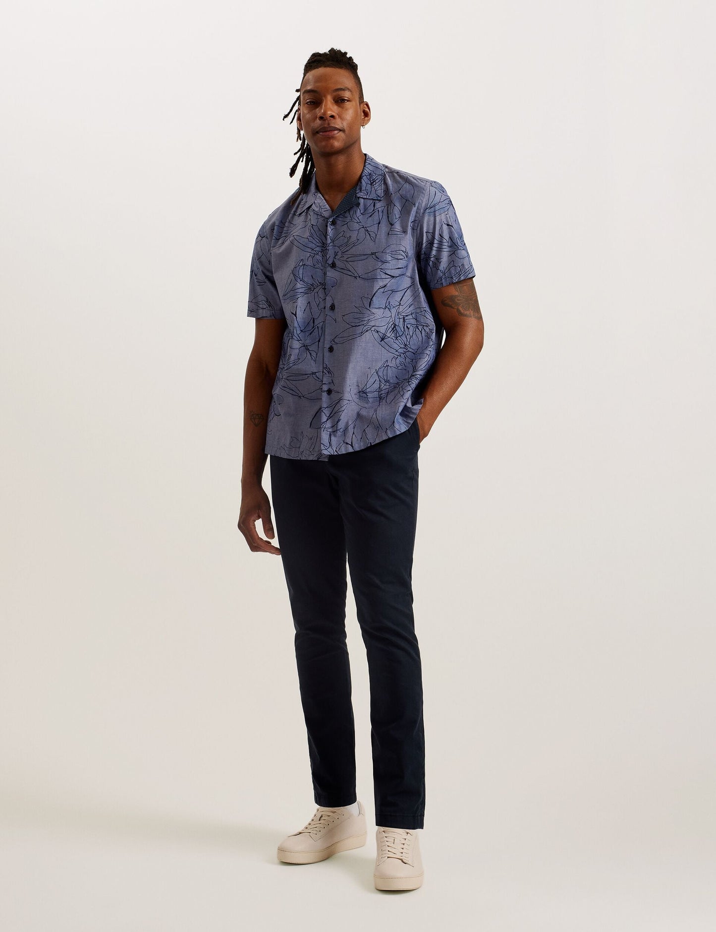 Ted Baker TERRONI - Short Sleeve Floral Chambray Cotton Shirt