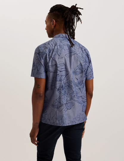 Ted Baker TERRONI - Short Sleeve Floral Chambray Cotton Shirt