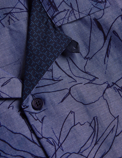 Ted Baker TERRONI - Short Sleeve Floral Chambray Cotton Shirt