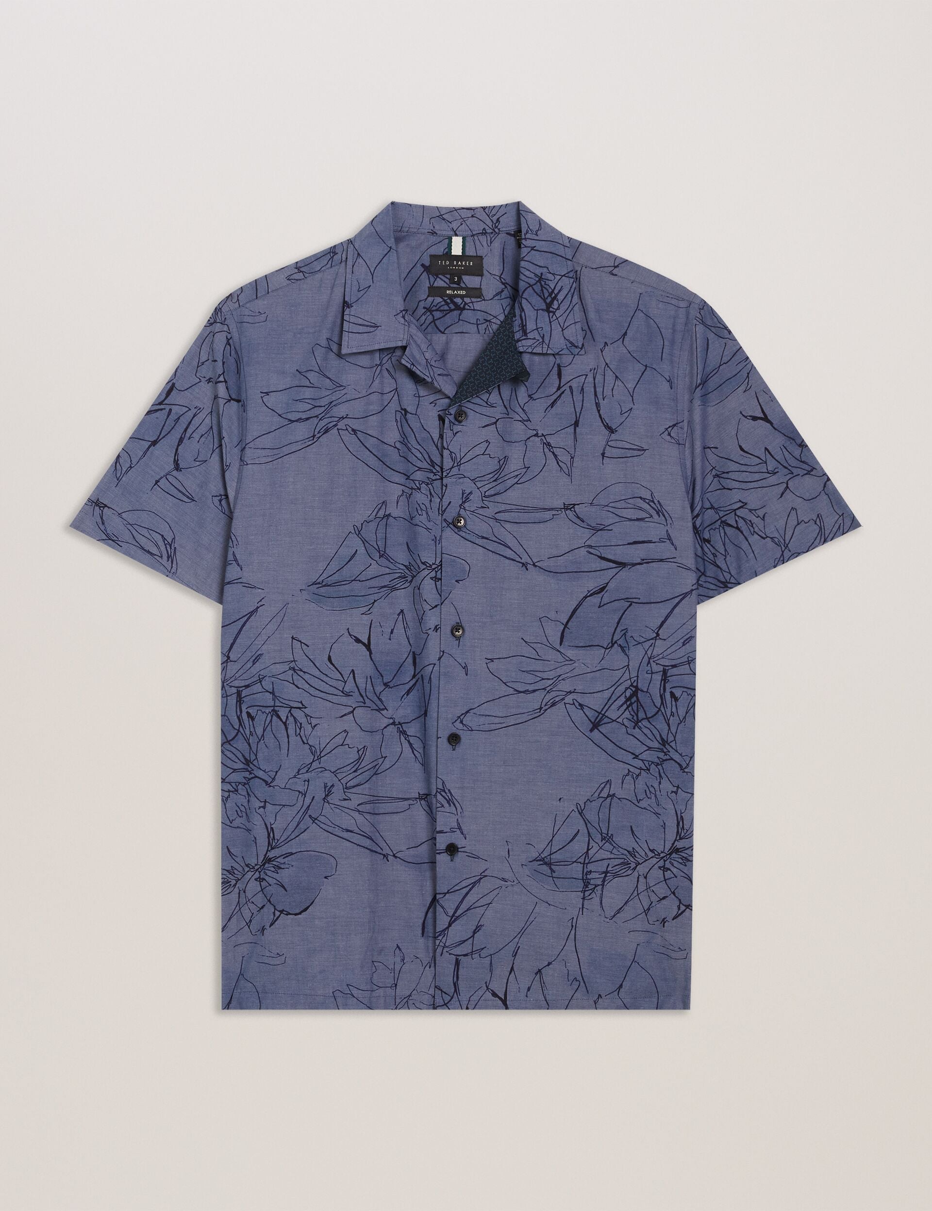 Ted Baker TERRONI - Short Sleeve Floral Chambray Cotton Shirt